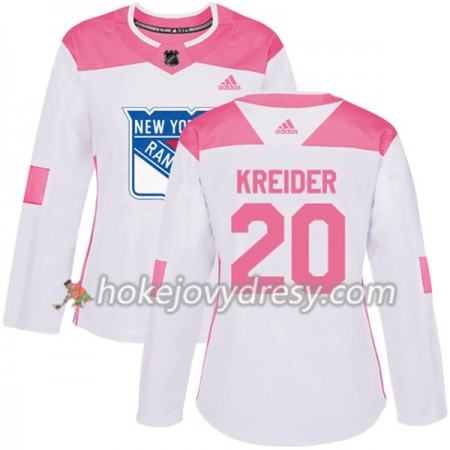 Dámské Hokejový Dres New York Rangers Chris Kreider 20 Bílá 2017-2018 Adidas Růžová Fashion Authentic